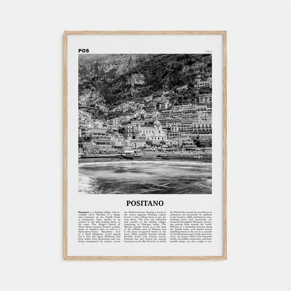 Positano Black and White Travel Poster, Amalfi Coast