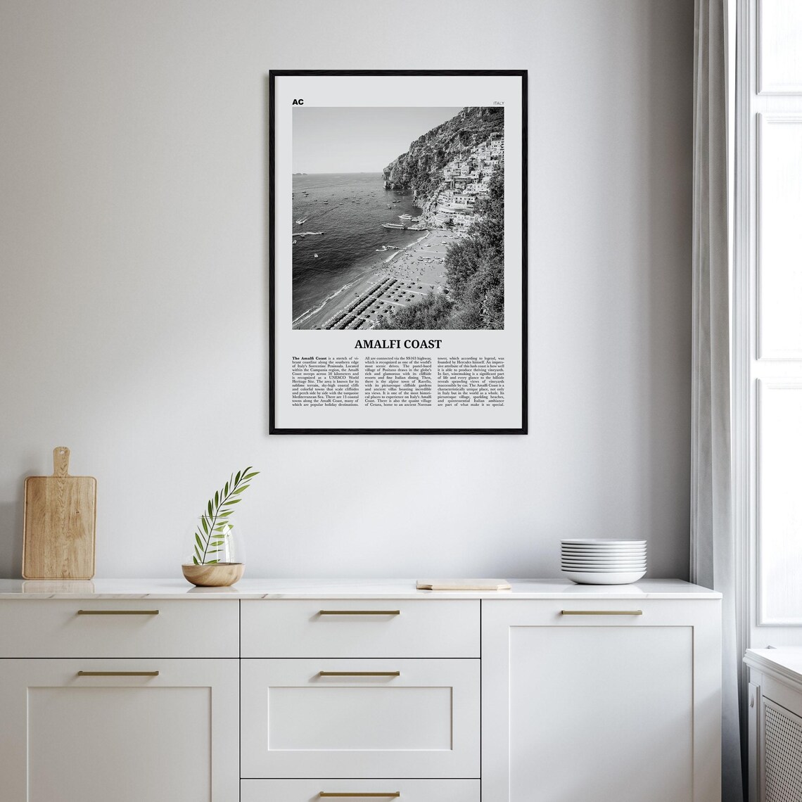 Amalfi Coast Map, Black And White Travel Poster - Image 2