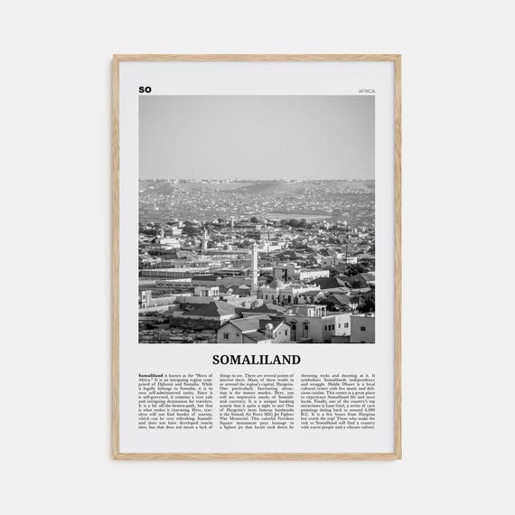 Somaliland Black and White Travel Poster, Country Art