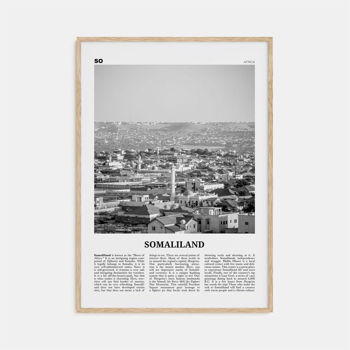 Somaliland Black and White Travel Poster, Country Art