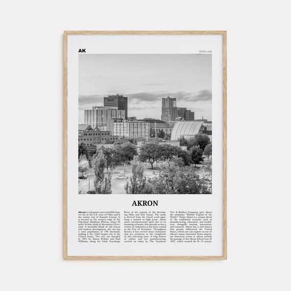 Akron Black and White Travel Poster, Ohio, USA