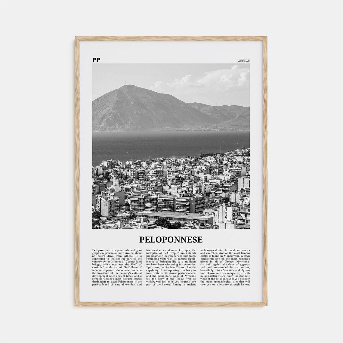 Peloponnese Black and White Travel Poster, Greece