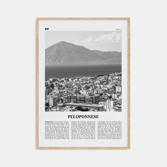 Peloponnese Black and White Travel Poster, Greece