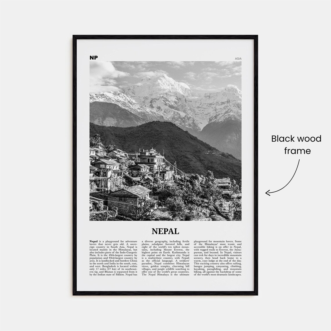 Nepal Black and White Travel Poster, Kathmandu Asia - Image 3