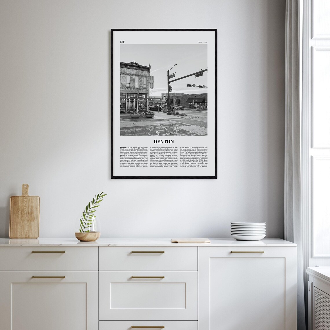 Denton, Texas Travel Poster, Black and White Map - Image 2