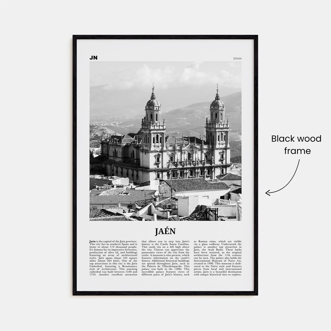 Jaen, Spain Travel Poster in Black and White - Image 3