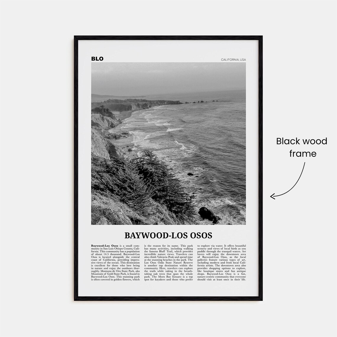 Baywood Los Osos Black and White Travel Poster - Image 3