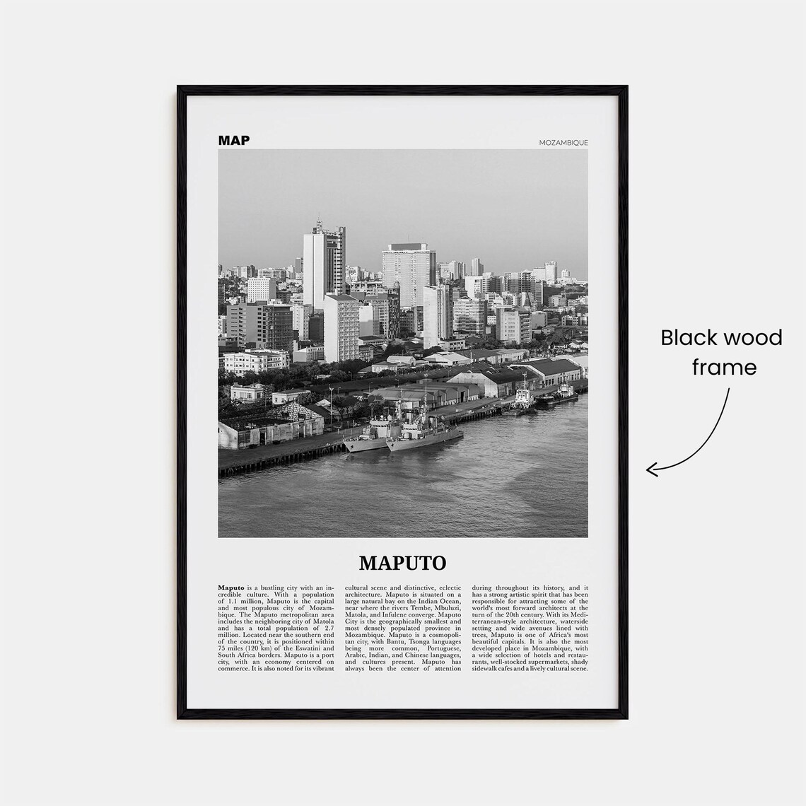 Maputo Black And White Map, Travel Poster - Image 3