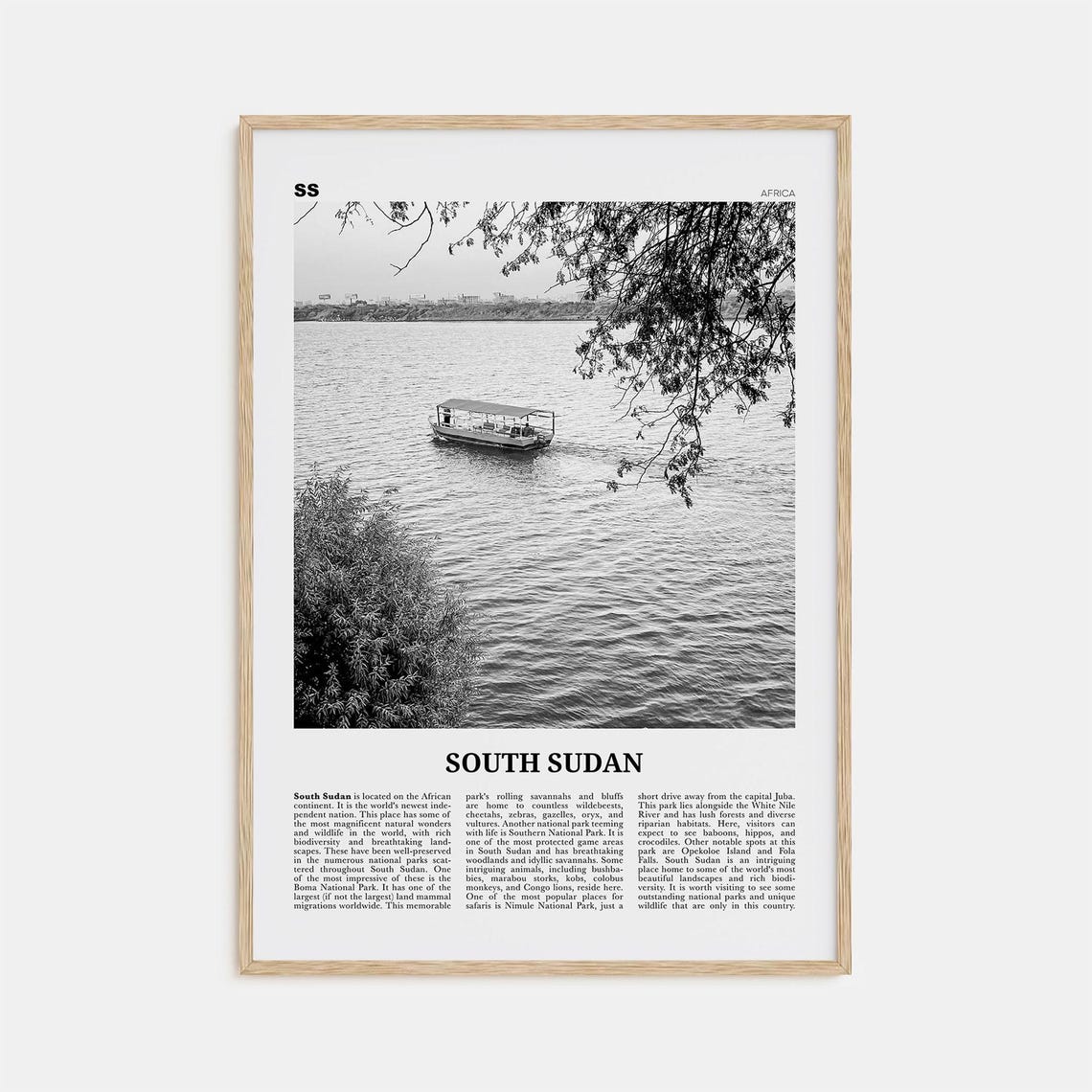 South Sudan Black and White Country Art Print