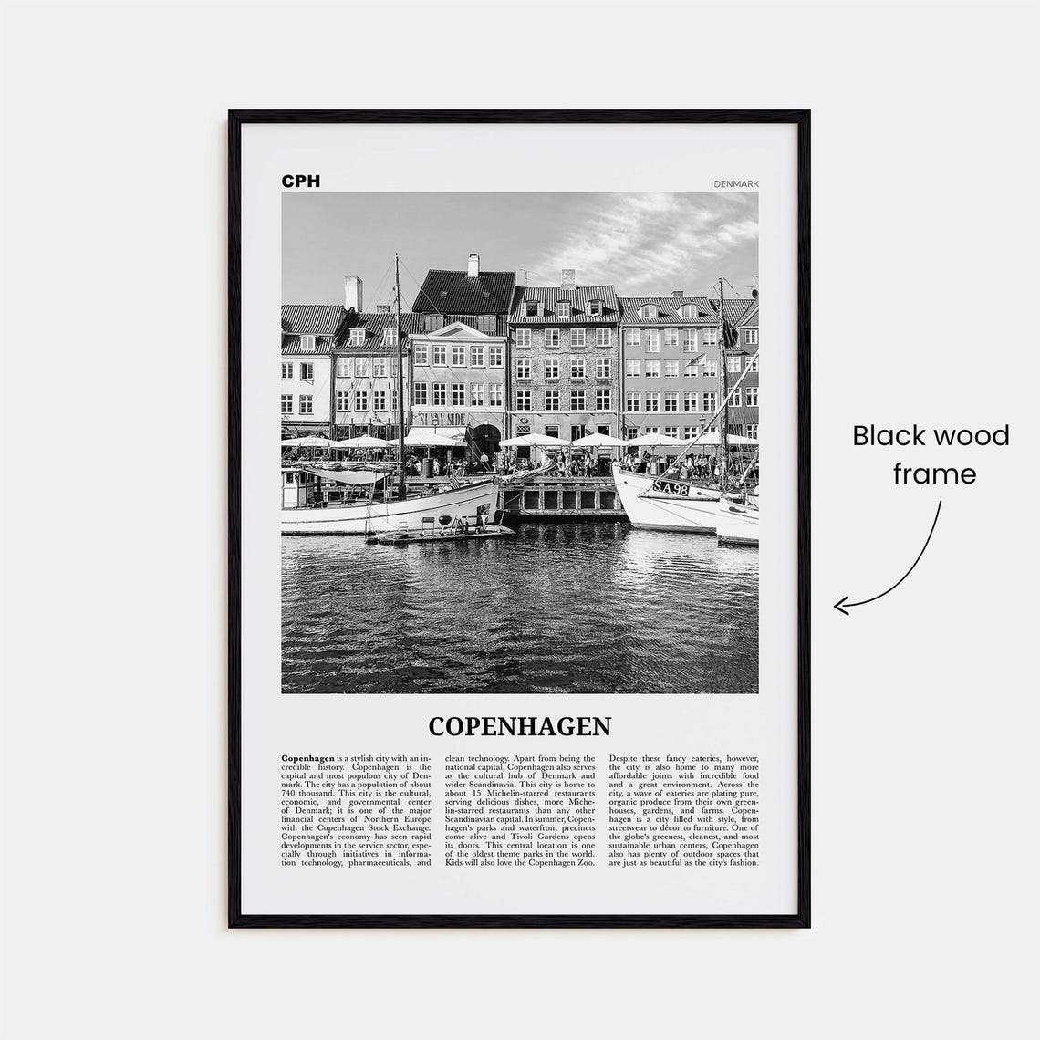 Copenhagen Black and White Travel Poster, Denmark - Image 3