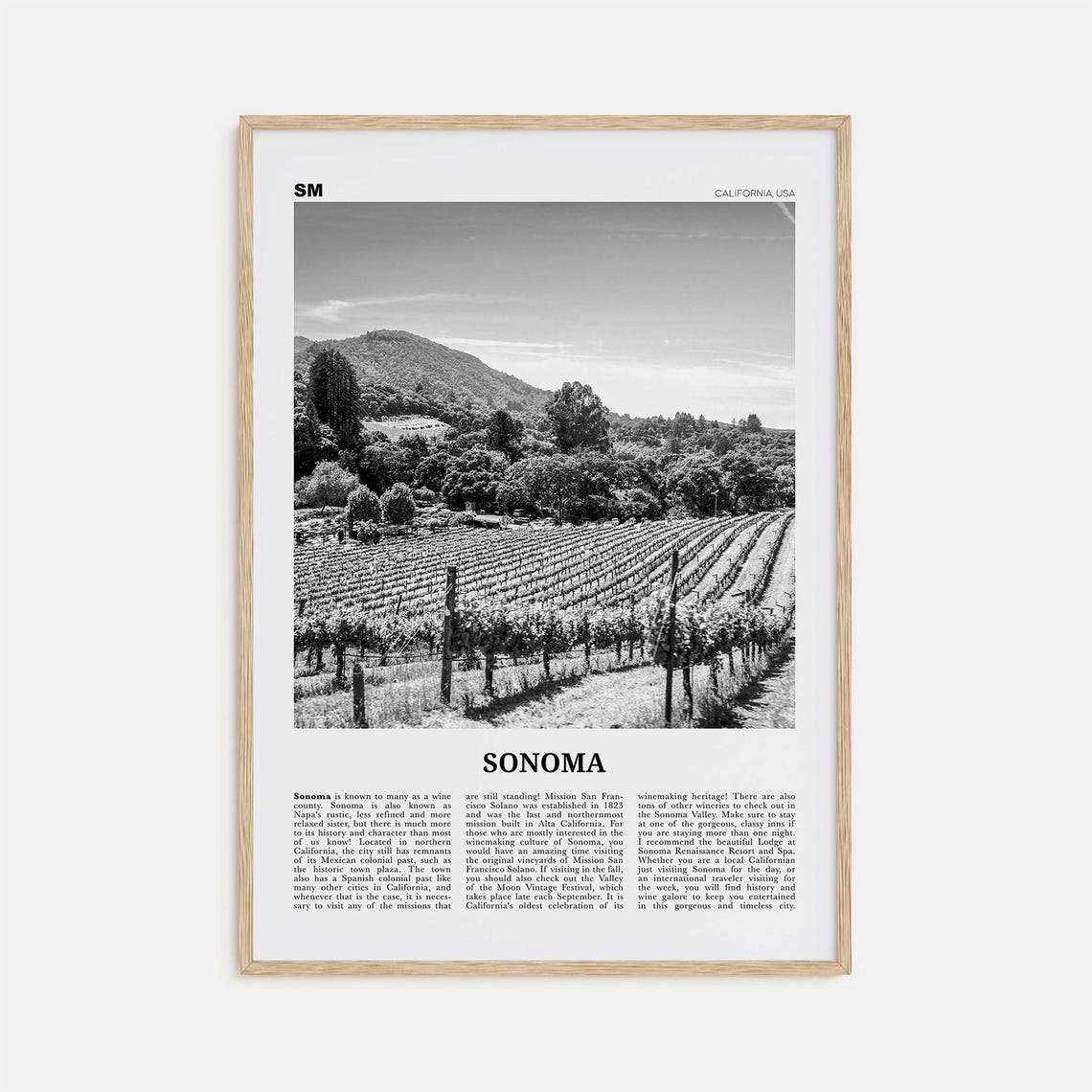 Sonoma Black and White Travel Poster, California