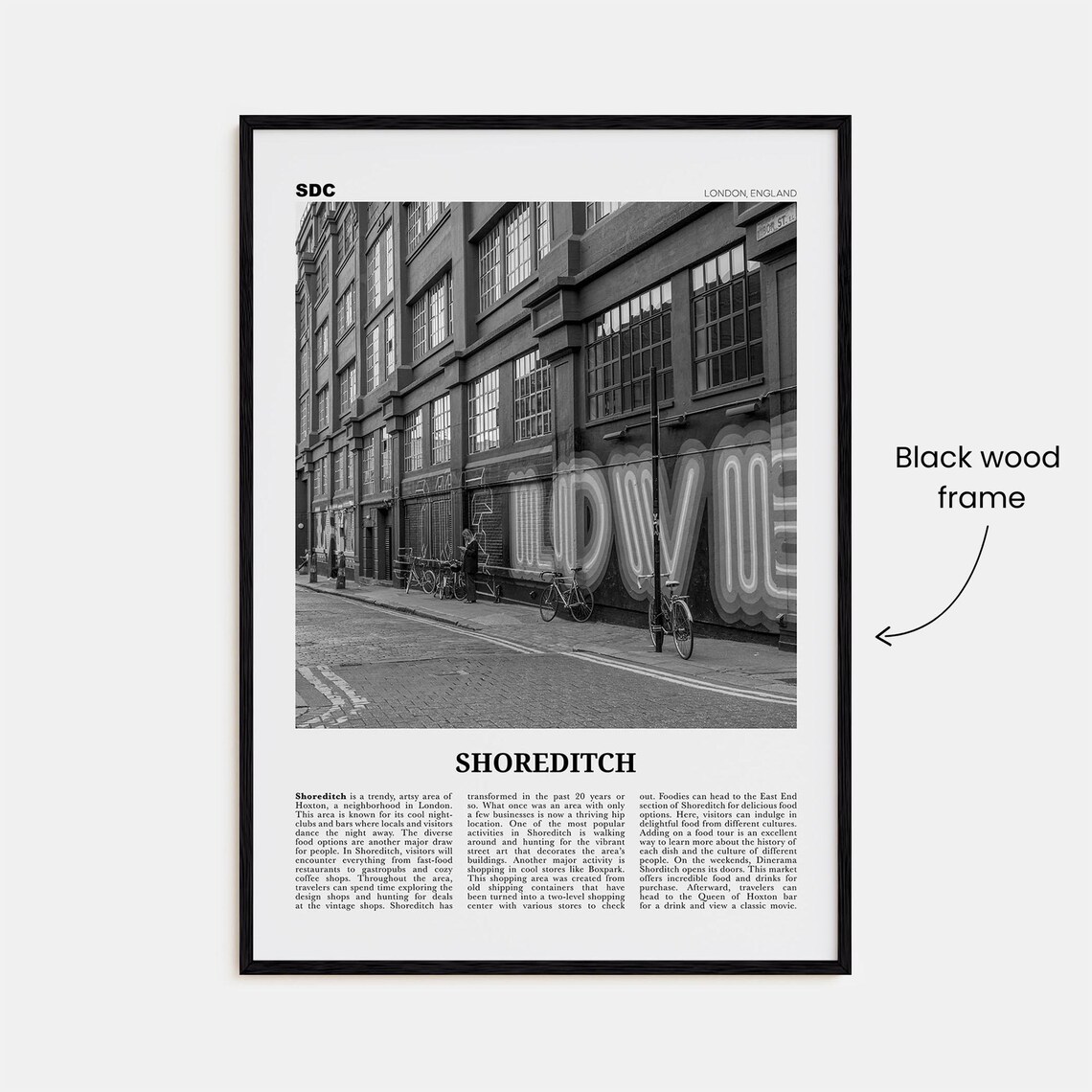 Black And White Shoreditch Map, London Travel Poster - Image 3