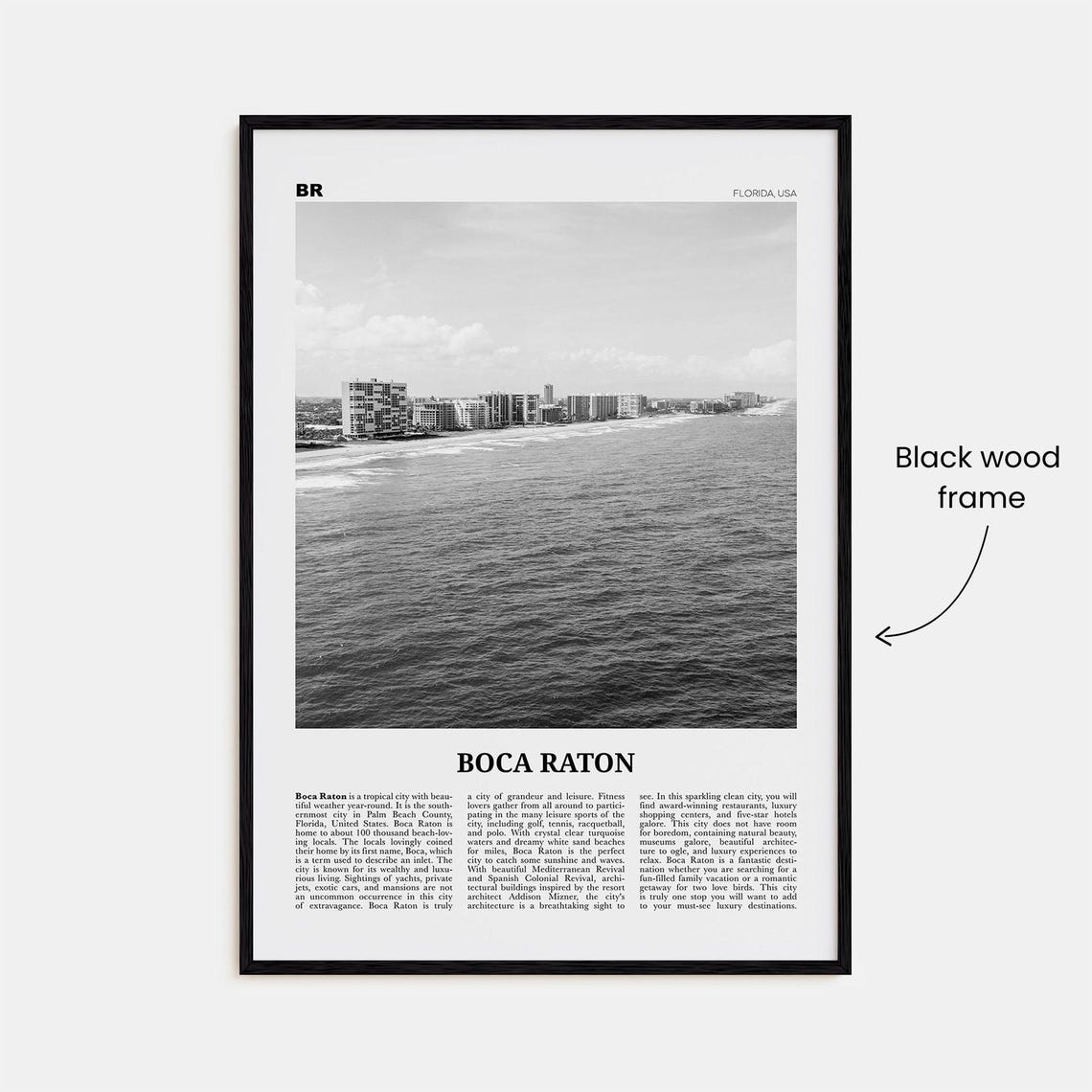 Boca Raton Black and White Travel Poster, Florida - Image 3