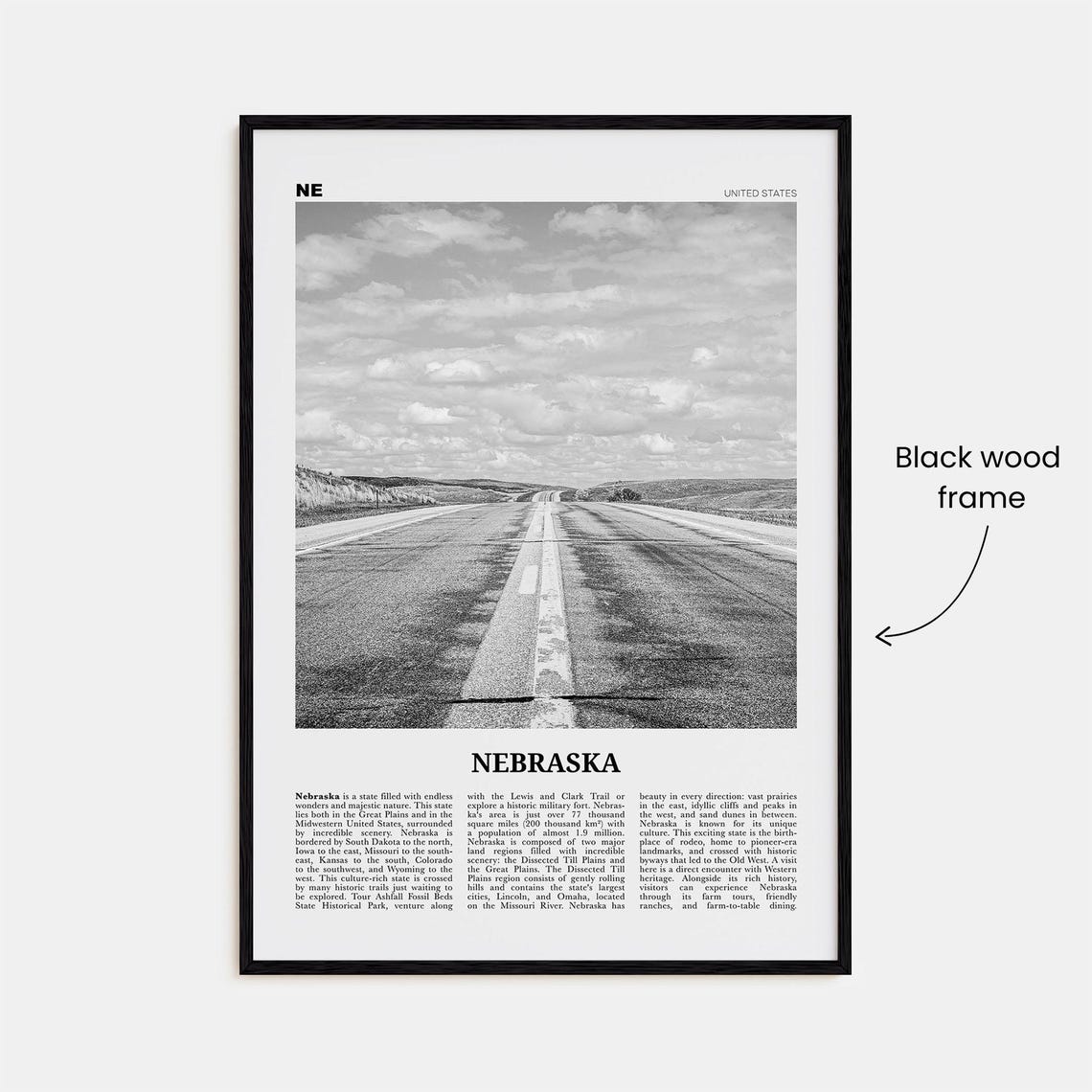 Nebraska Black and White Travel Poster, Wall Art Print - Image 3