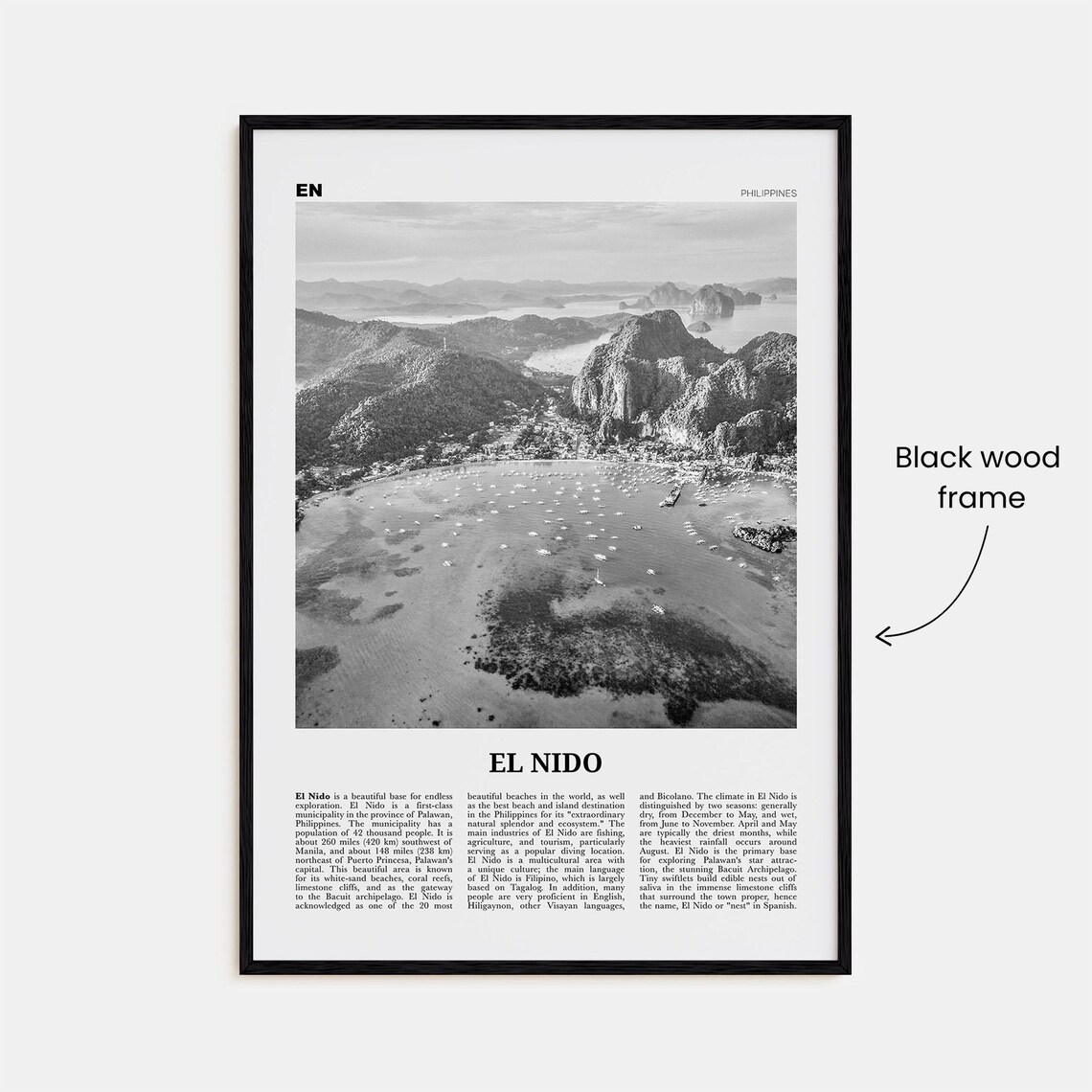 El Nido Black and White Travel Poster, Palawan - Image 3
