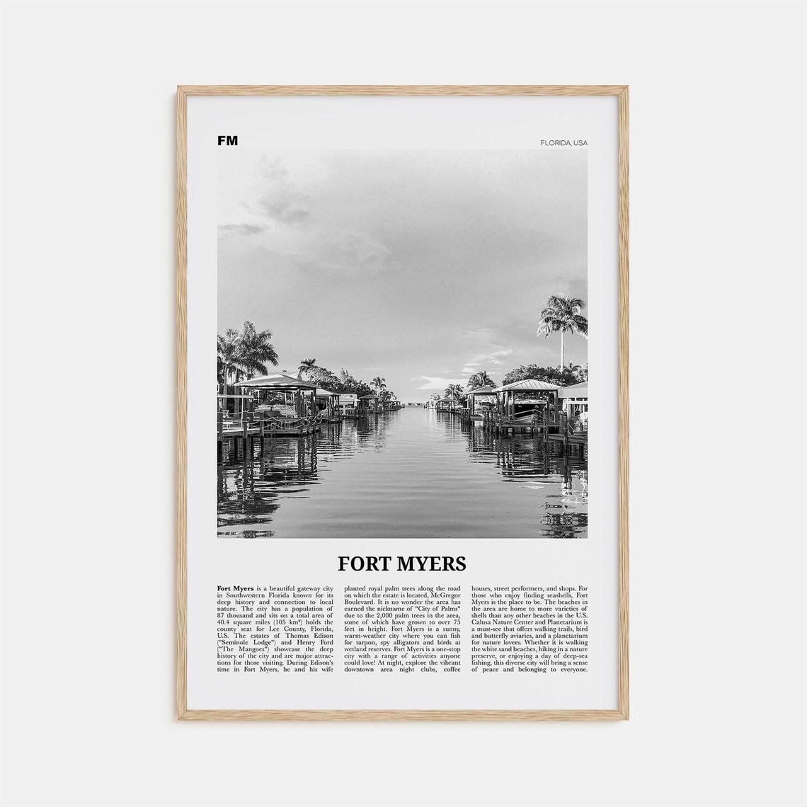 Fort Myers Black and White Travel Poster