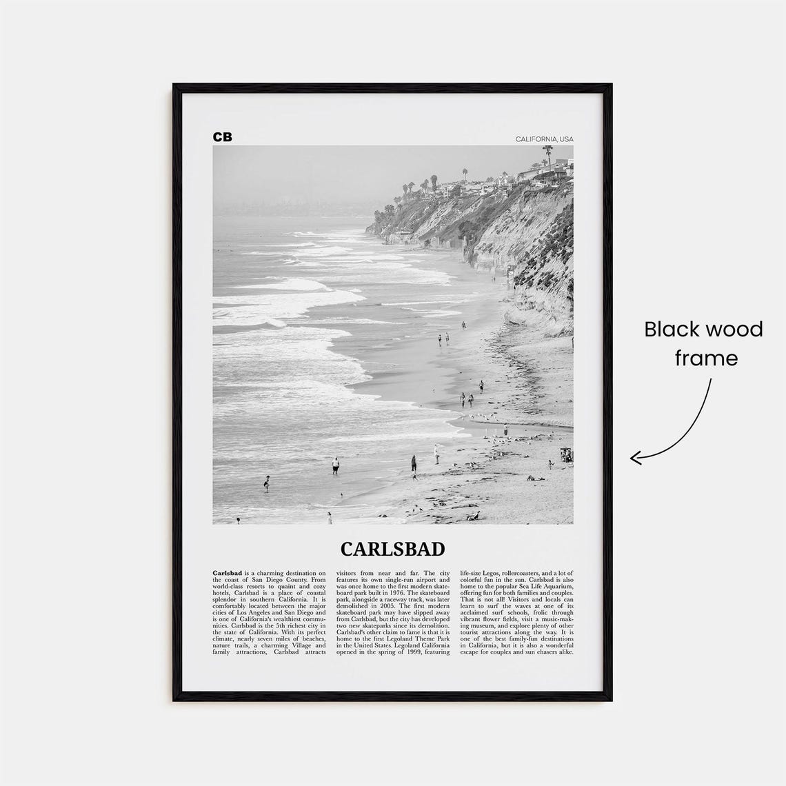 Carlsbad Black and White Travel Poster, California - Image 3