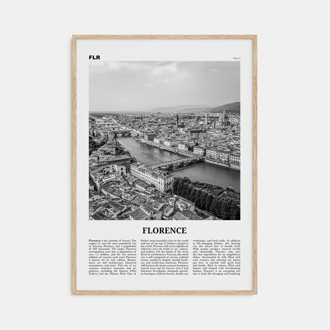 Florence Black and White Travel Poster, Tuscany