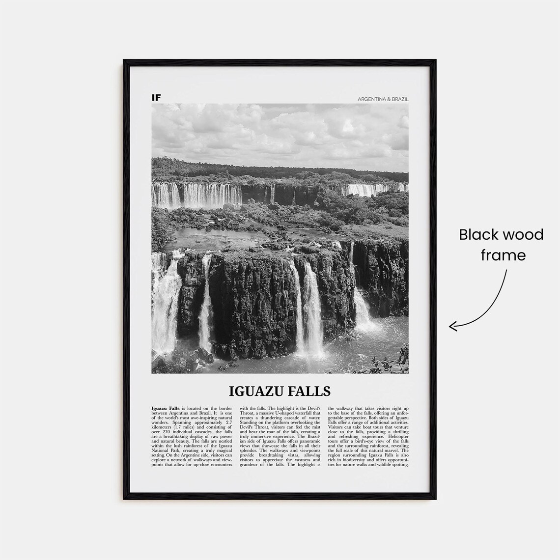 Iguazu Falls Panorama Border View Black And White Travel Poster - Image 3