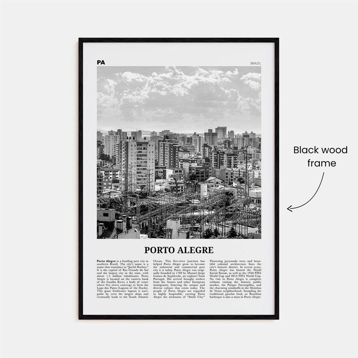 Porto Alegre Black And White Travel Poster, Brazil - Image 3