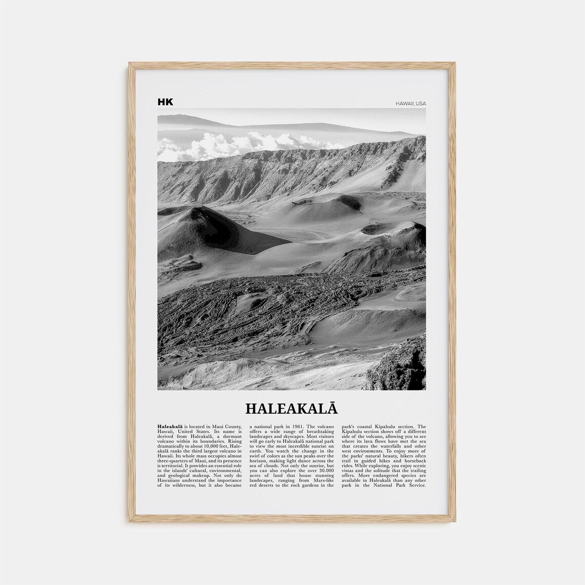 Haleakala Black and White Travel Poster, Hawaii