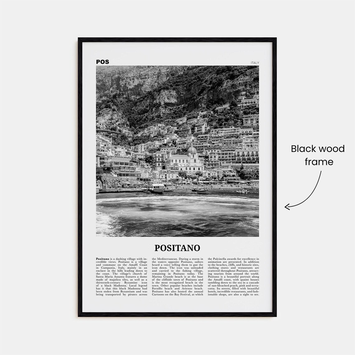 Positano Black and White Travel Poster, Amalfi Coast - Image 3