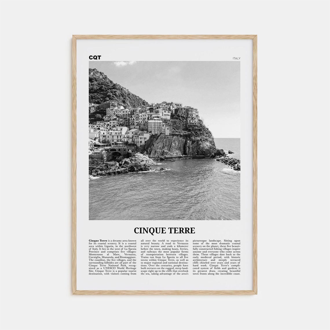 Cinque Terre Black And White Travel Poster, Italy