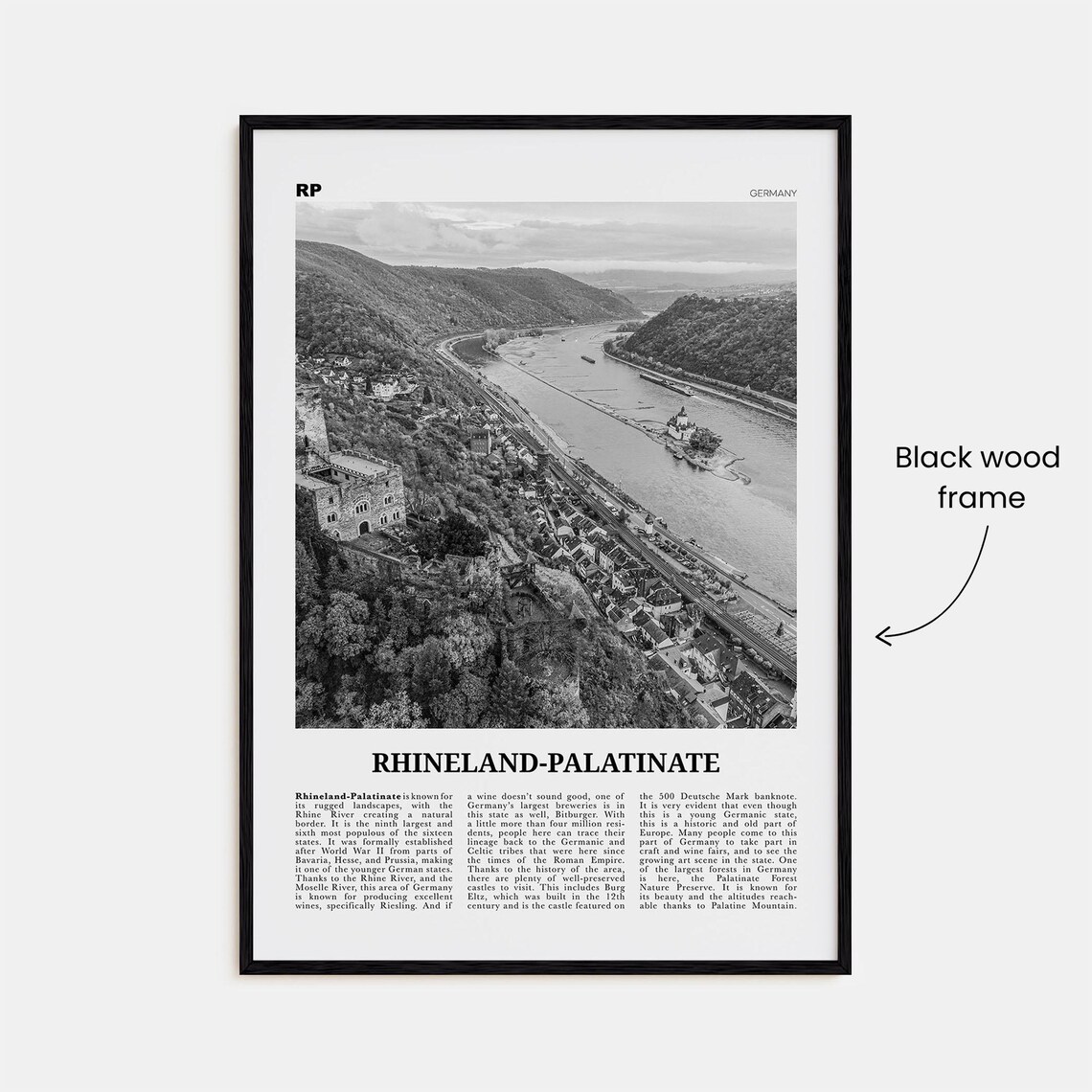 Rhineland Palatinate Black and White Travel Poster - Image 3