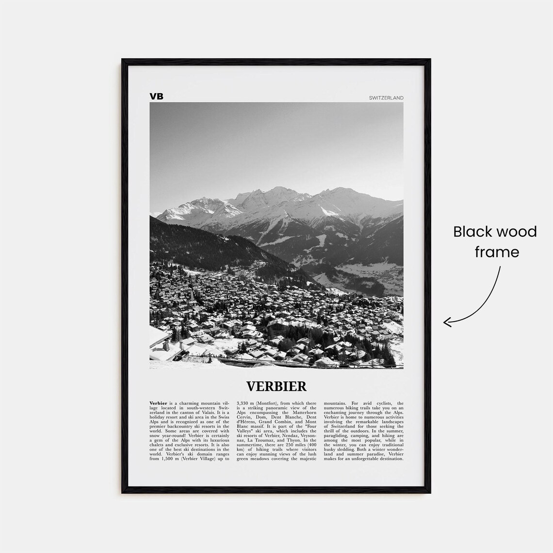 Verbier Black and White Travel Poster, Swiss Valais - Image 3
