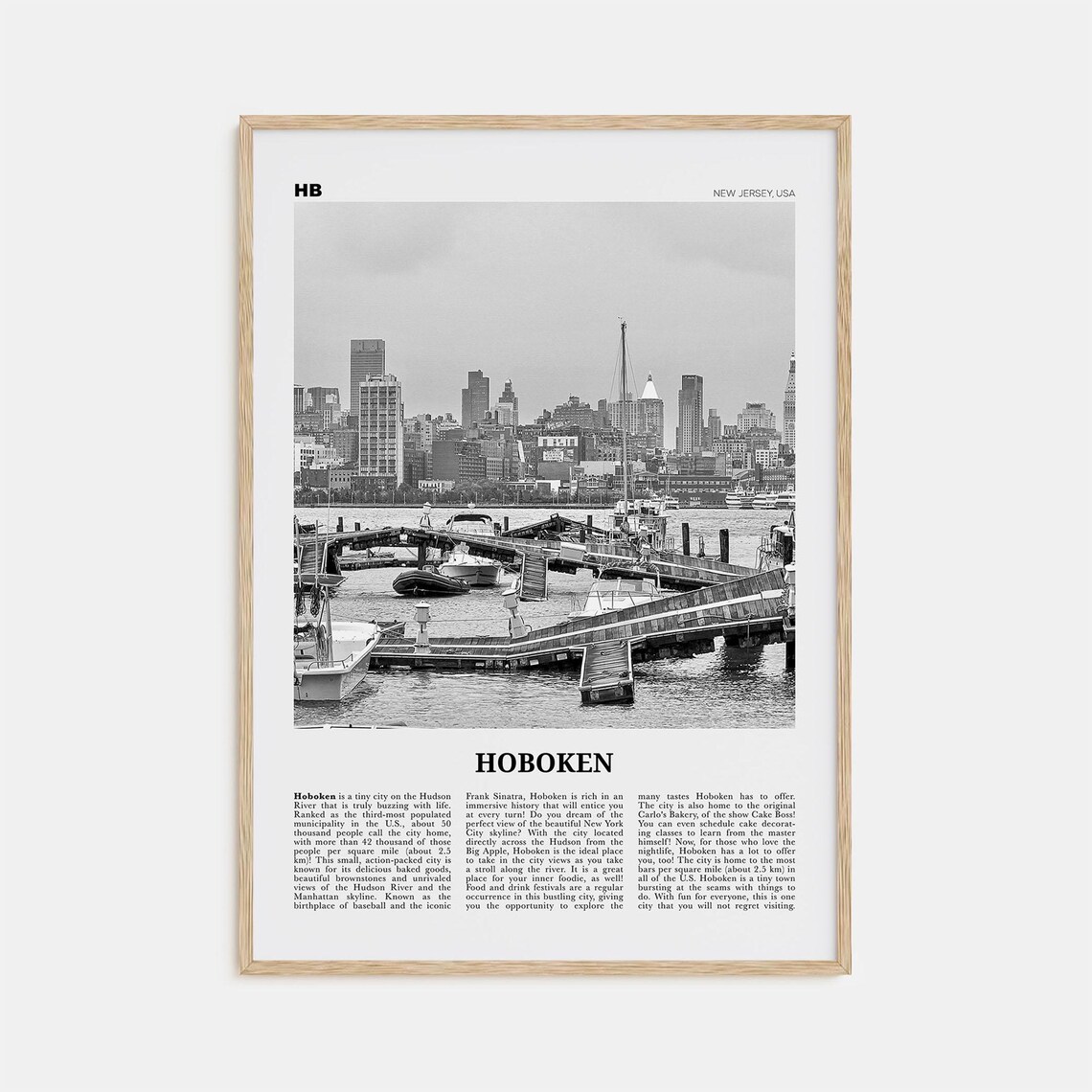 Hoboken Black and White Travel Poster, New Jersey