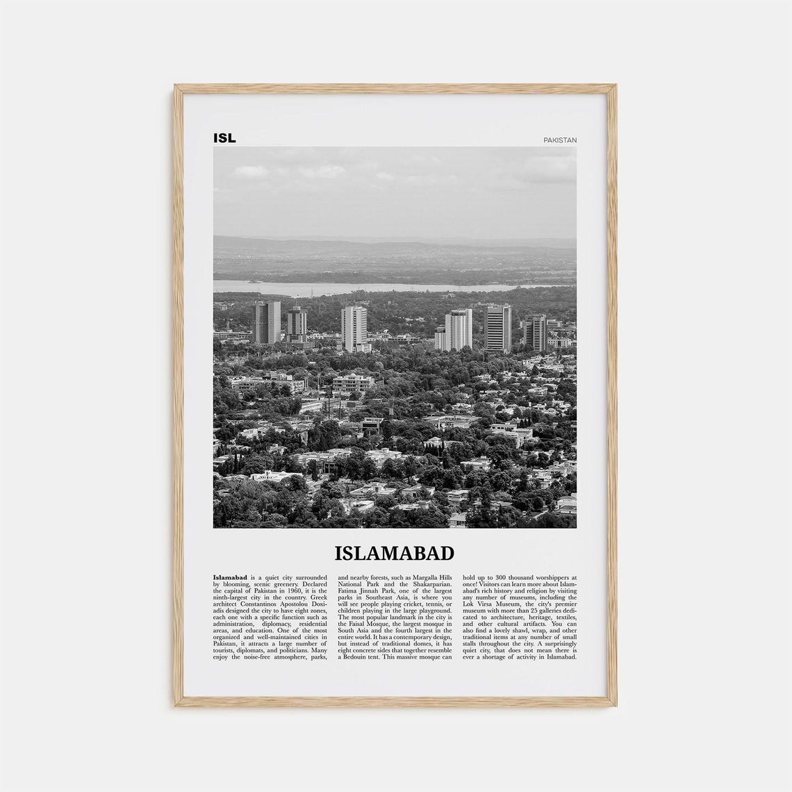 Islamabad Black and White Travel Poster, Pakistan