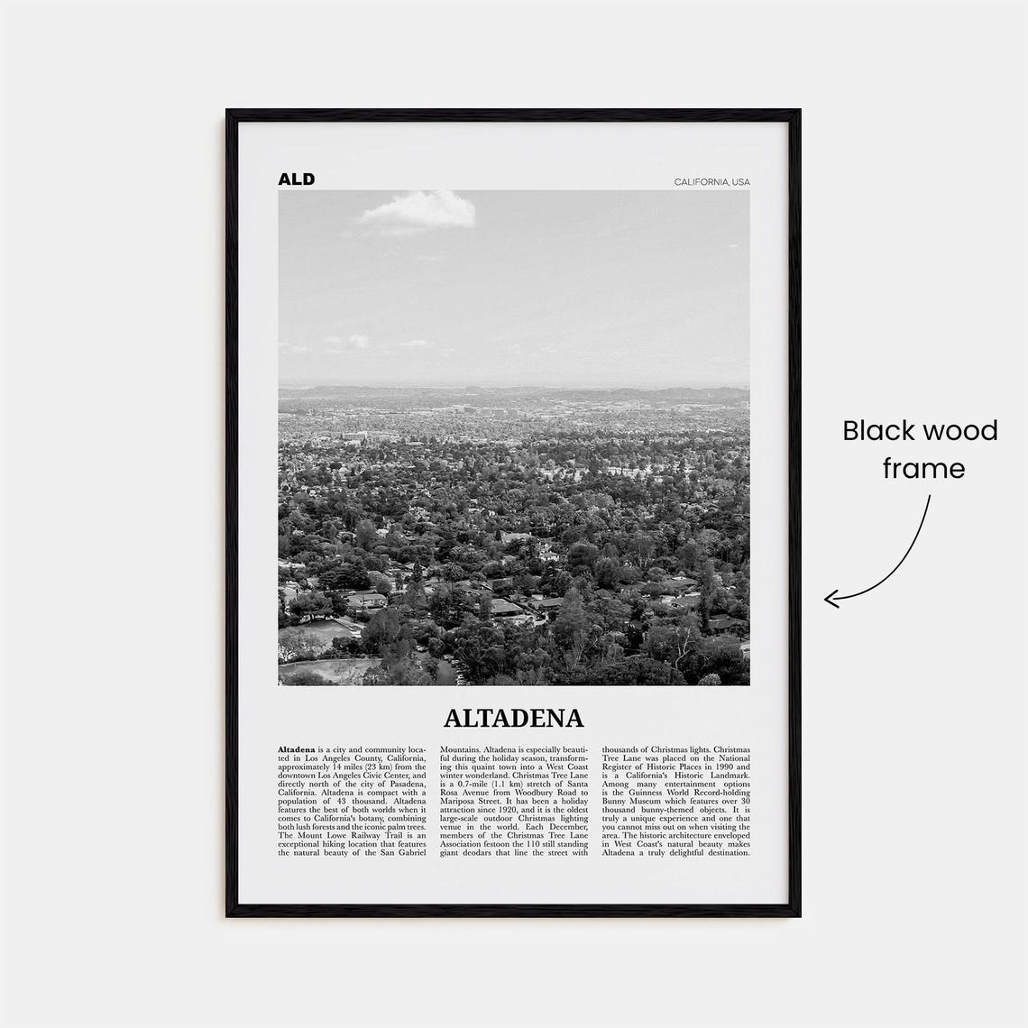 Altadena Black And White Travel Poster Art Print - Image 3
