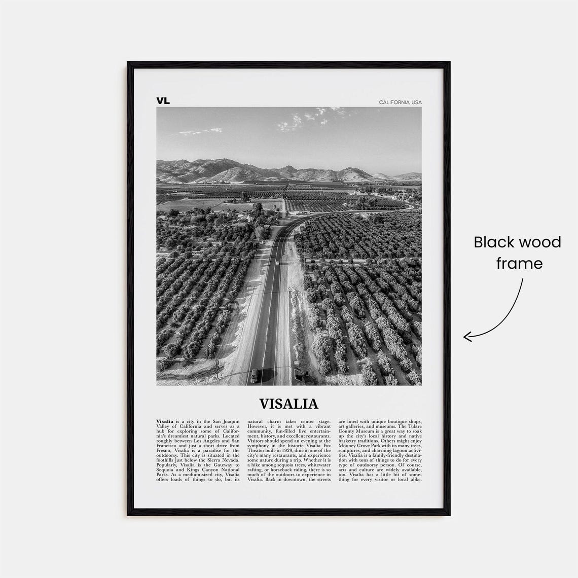Visalia Black and White Travel Poster, California - Image 3