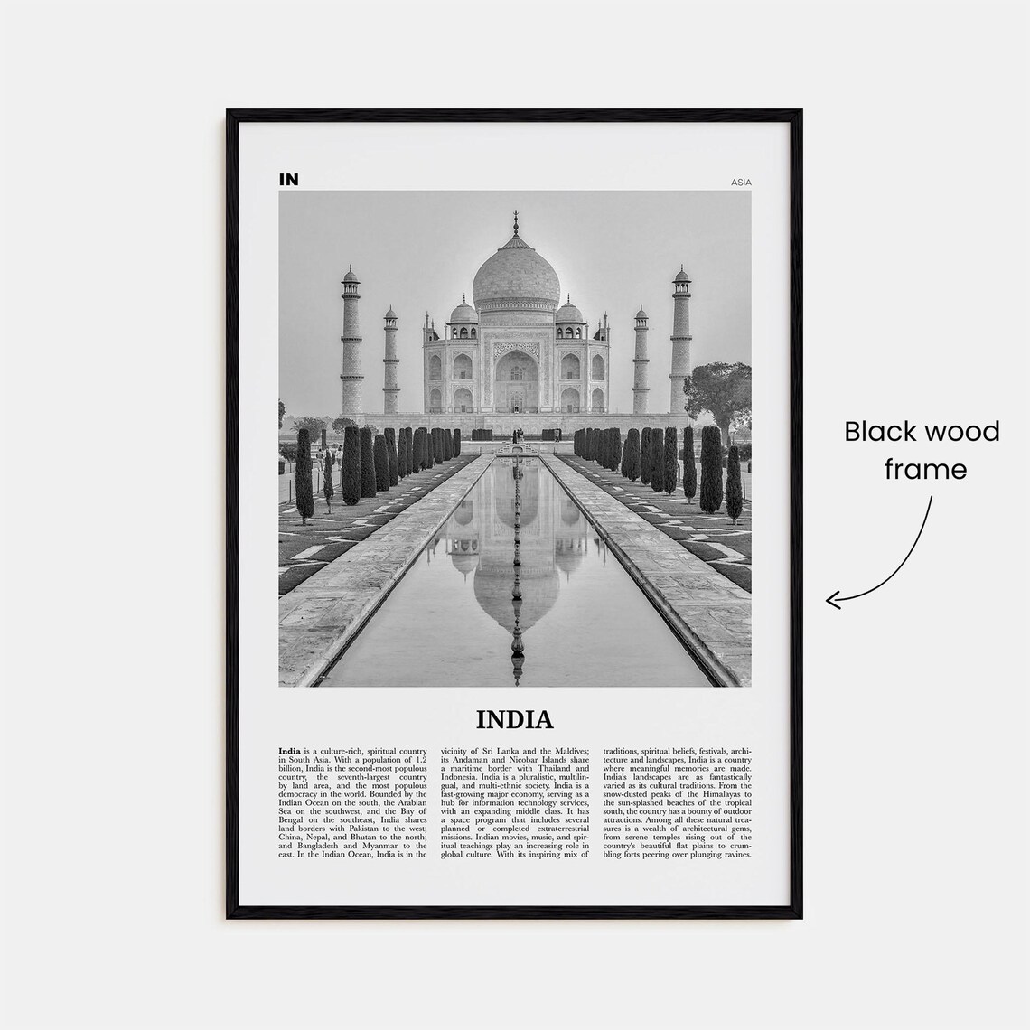 India Black And White Travel Poster, Asia Wall Art - Image 3