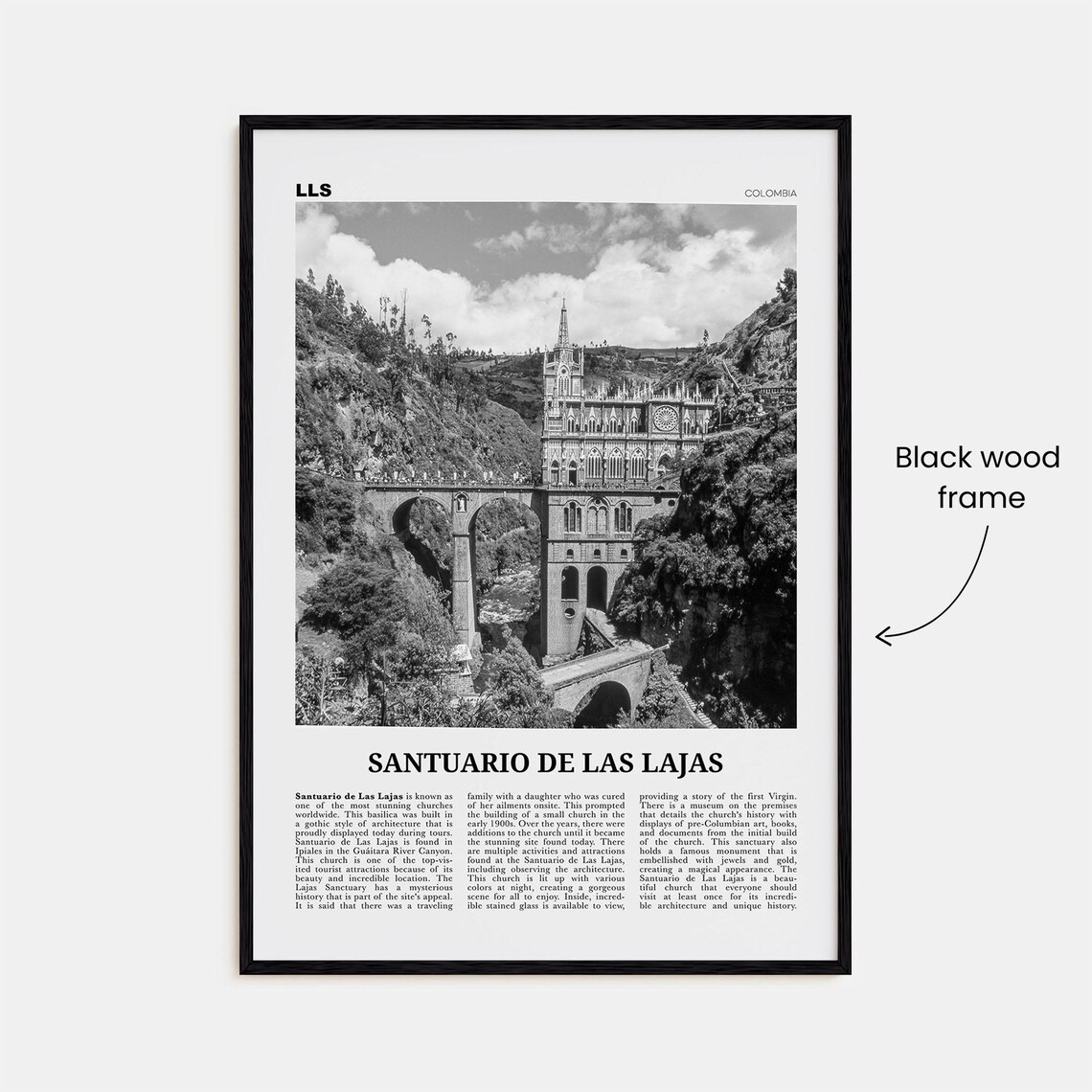 Santuario De Las Lajas Canyon Basilica Black And White Colombia Poster - Image 3