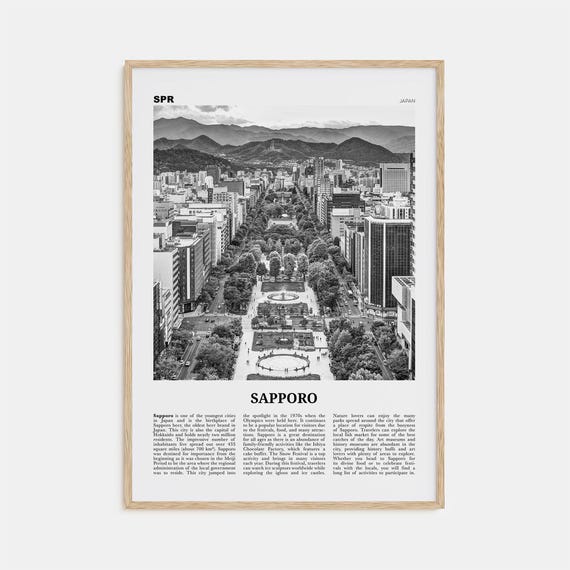 Sapporo Black and White Travel Poster, Japan Map