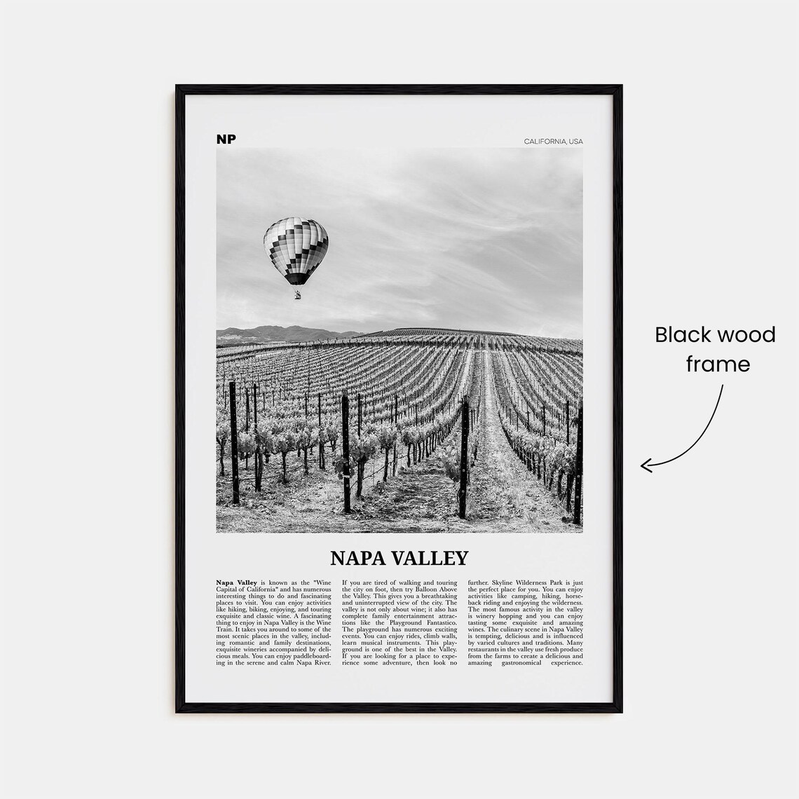 Napa Valley Black And White Travel Poster Print - Image 3