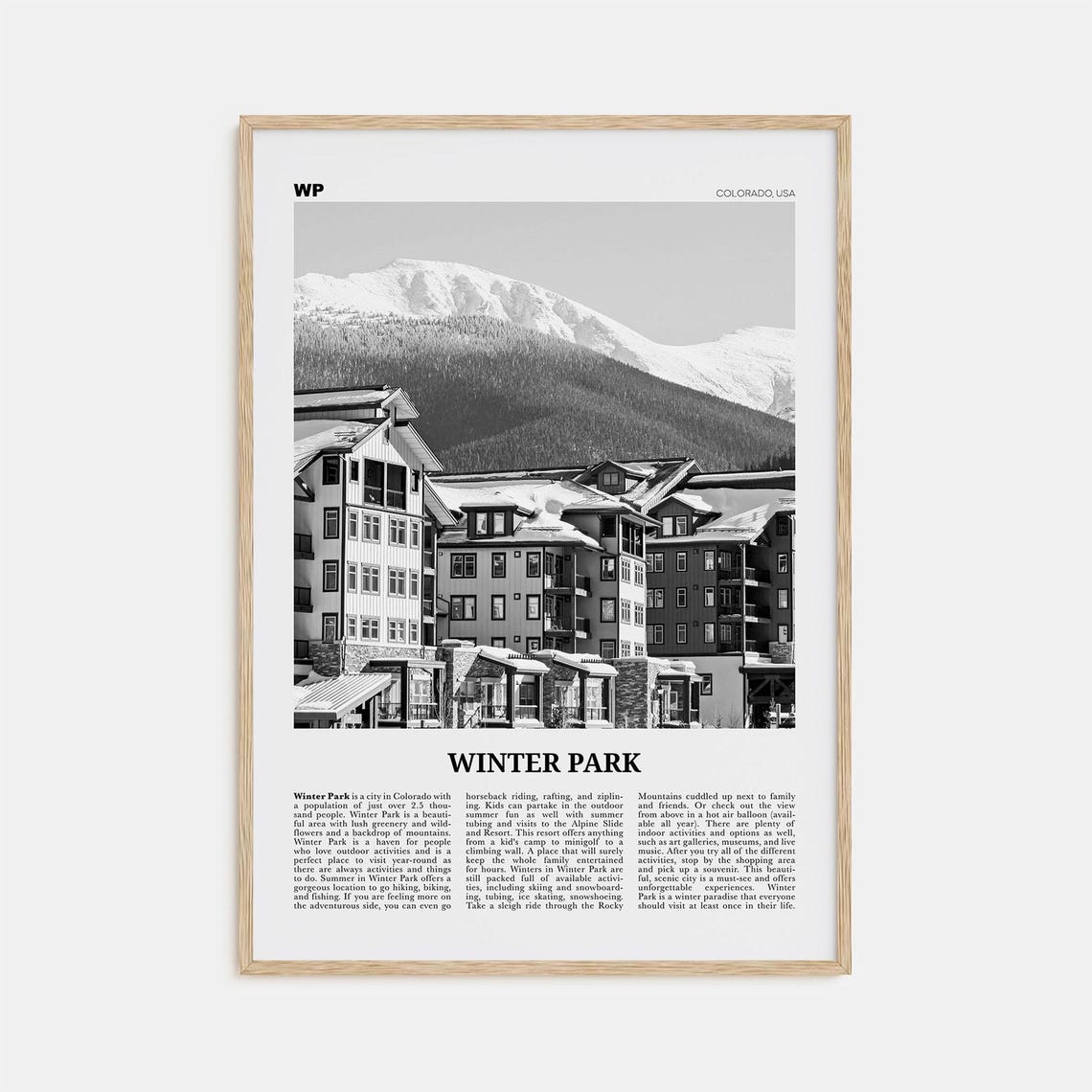 Winter Park Black and White Travel Poster, Colorado