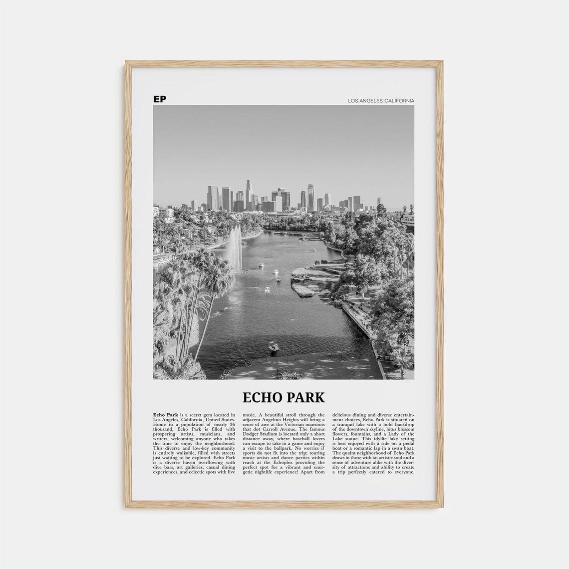 Echo Park Black and White Travel Poster, Los Angeles