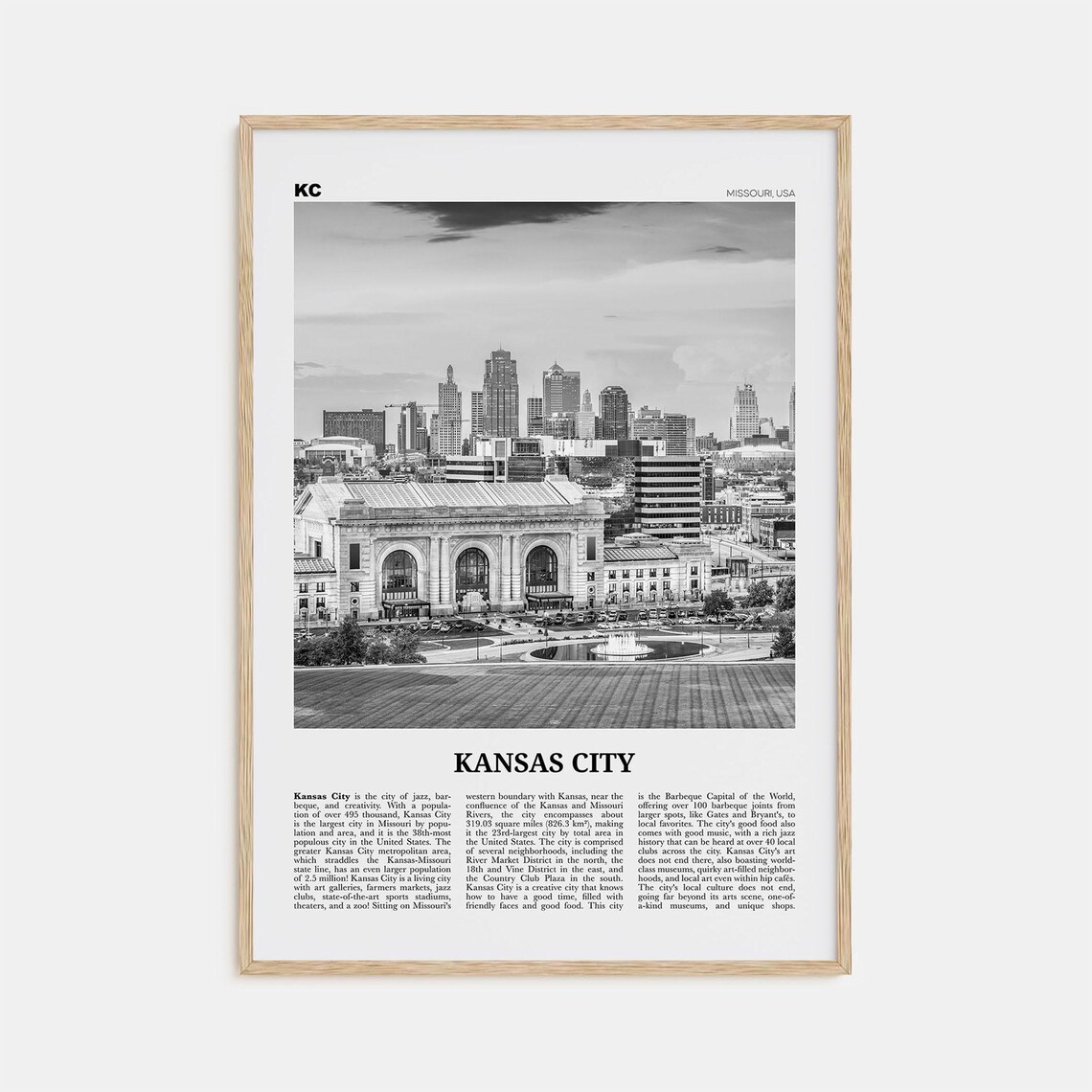 Kansas City Black and White Travel Poster, No 3