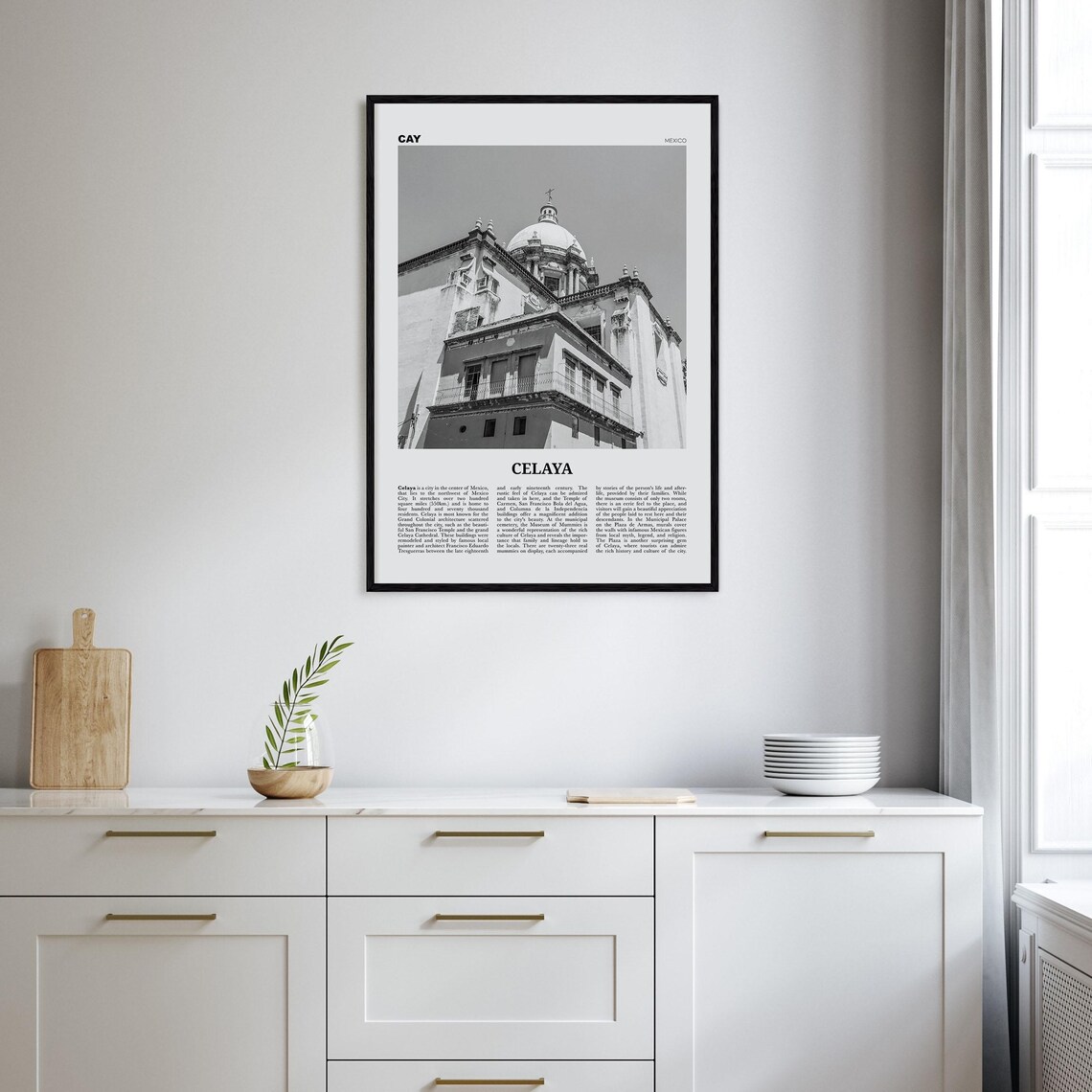 Celaya Mexico Map Art Print, Black and White - Image 2