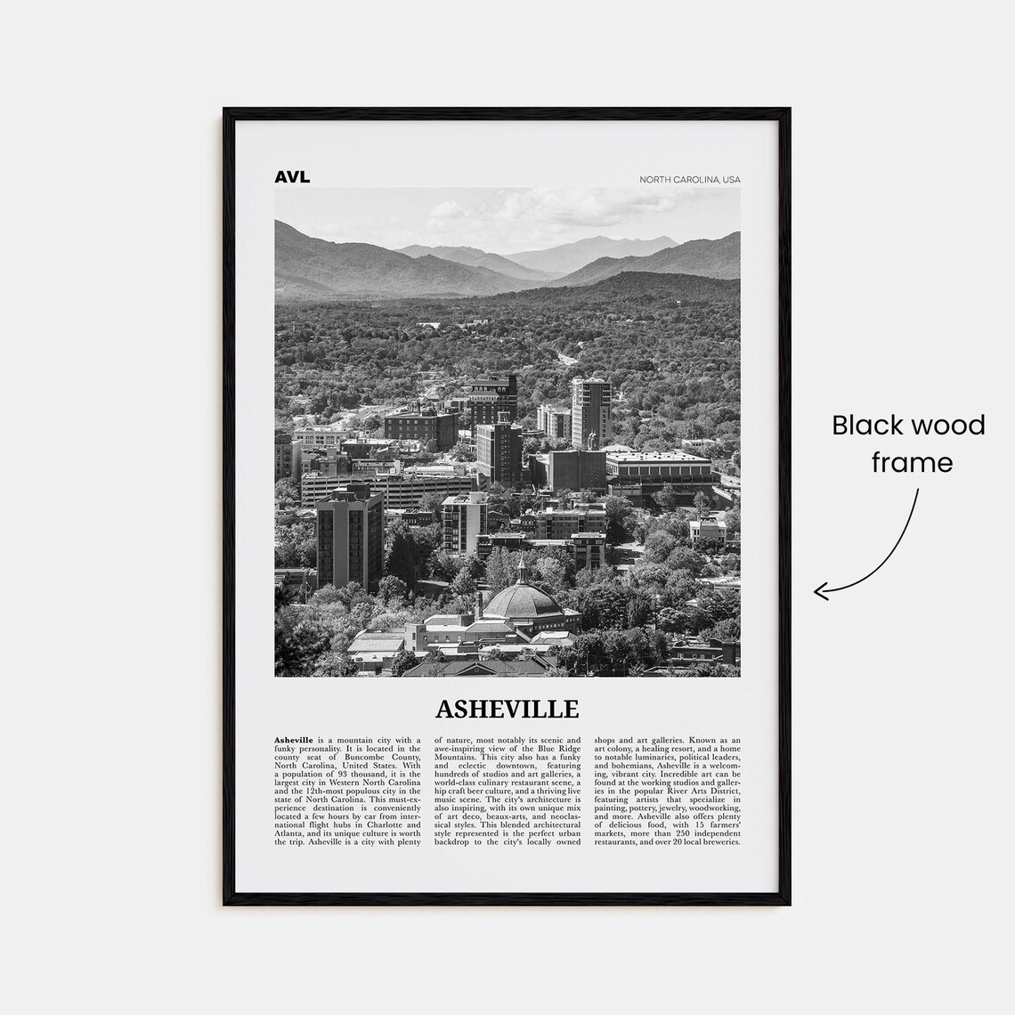 Asheville Black and White No. 1, North Carolina Travel Poster - Image 3