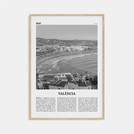 Valencia Black and White Travel Poster, Spain