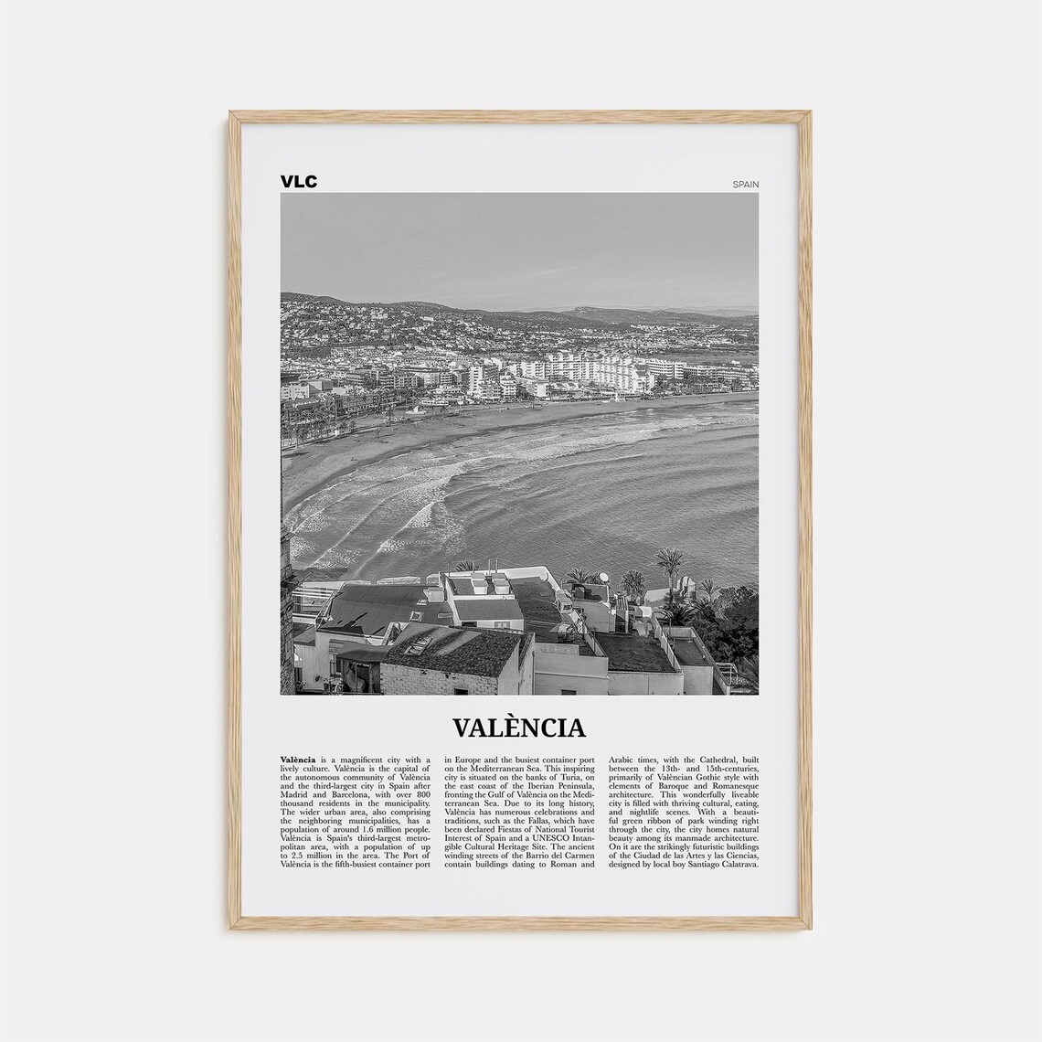 Valencia Black and White Travel Poster, Spain
