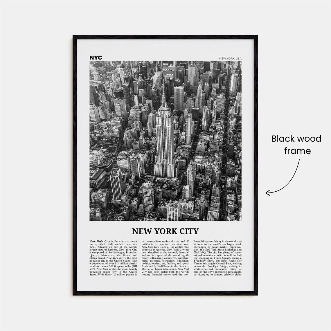 New York City No. 2 Black and White Travel Poster - Image 3