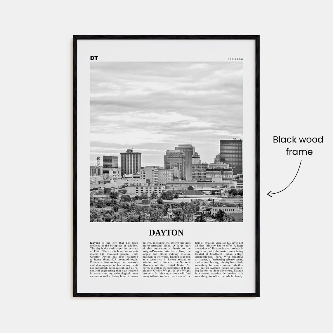 Dayton Black and White Travel Poster, Ohio USA - Image 3