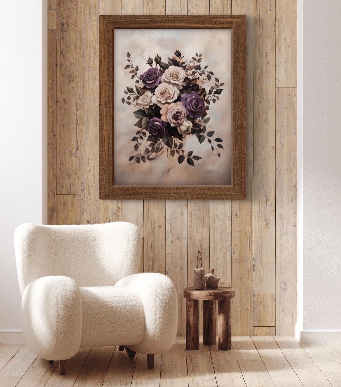 Purple White Rose Bouquet Moody Farmhouse Vintage Floral Art Poster - Image 4