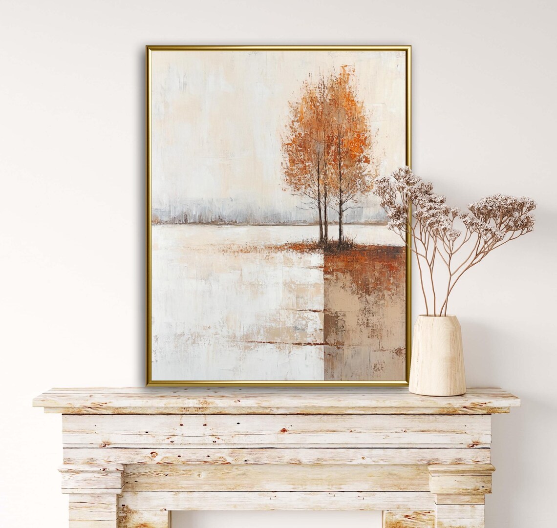 Autumn Tales Lone Orange Tree Lakeside Minimalist Art Poster - Image 4