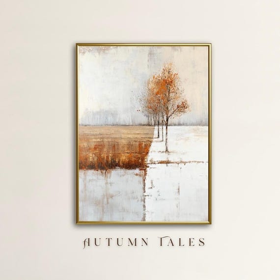 Modern Fall Wall Art Paiting Abstract Farmhouse Autumn Landscape Print Moody Nutral Muted Colors Tranquil Nature Field