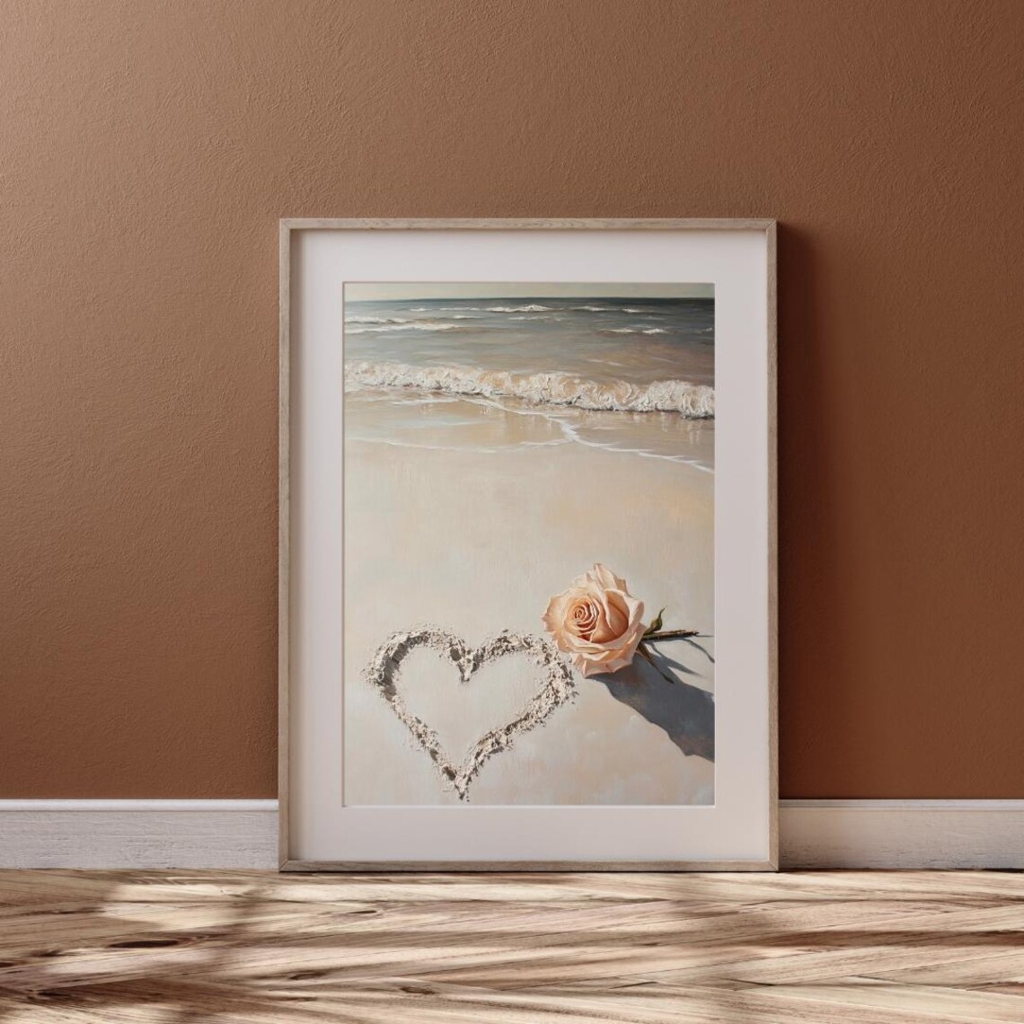 Beach Heart Sand Drawing Pink Rose Valentines Romantic Poster - Image 6